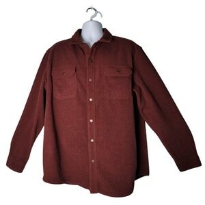 LL Bean Shirt Jacket Men's XL Red Snap Fleece Shacket‎ Elbow Patches Gorpcore
